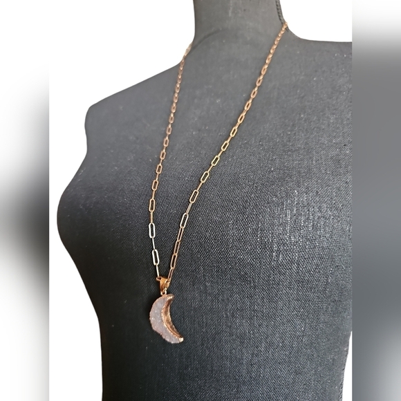 Druzy Moon Rose Gold Necklace - Picture 4 of 4